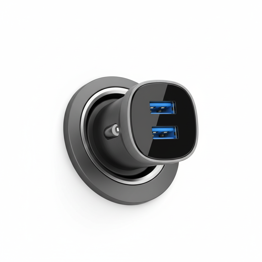 Dual USB car charger plugged into car outlet