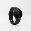 Samsung Galaxy smartwatch with black band on white background