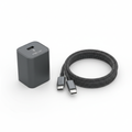 65W GaN fast charger and braided USB-C cable combo on white background